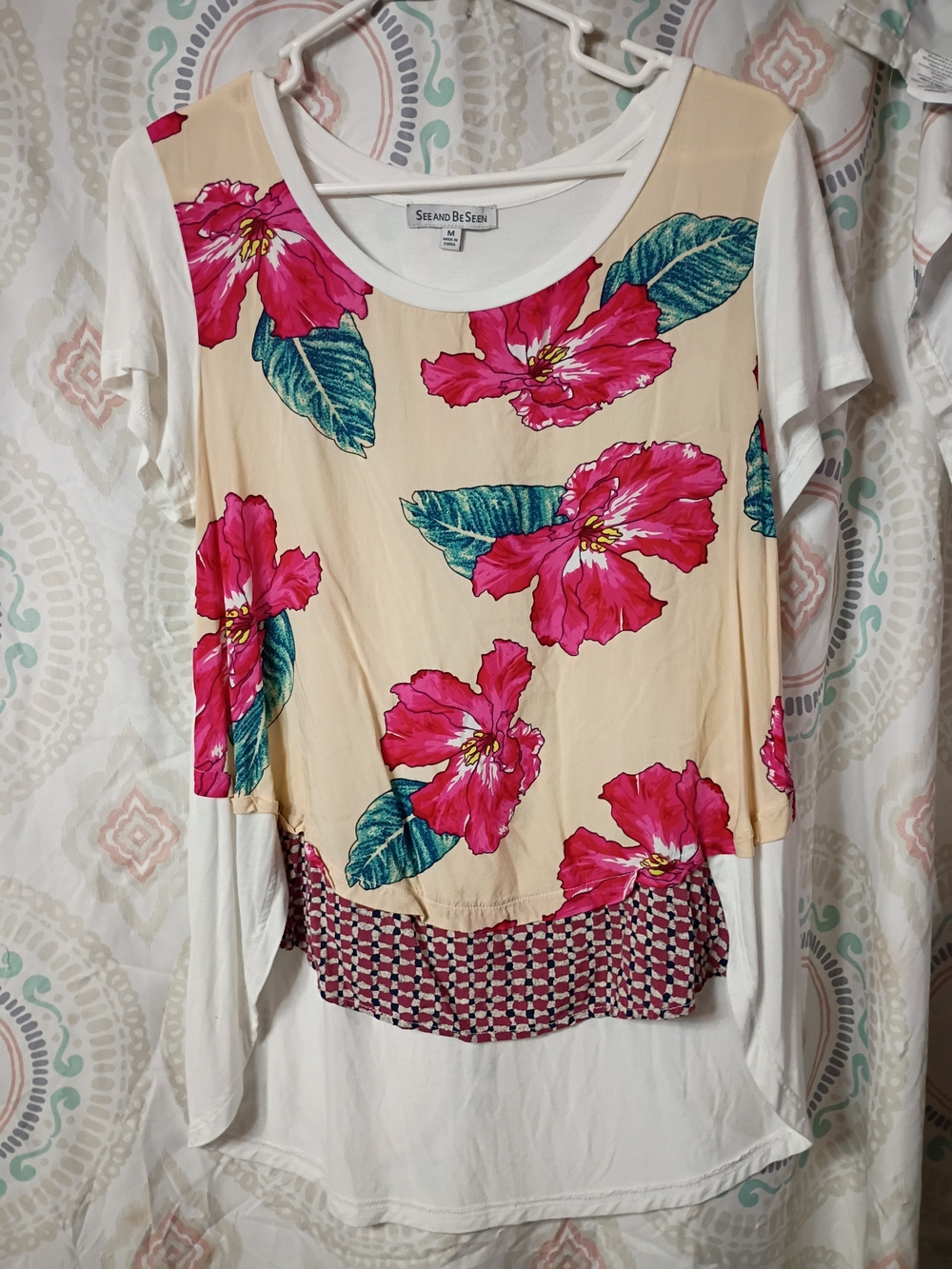 Sealed By Seen Pink Floral Short Sleeve Top in Cream